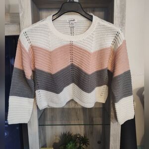 Luvlink Women's Chevron Knit Cropped Sweater - Pink, Gray, and White, SZ Medium